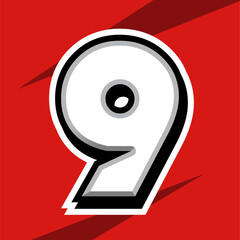 Retro Style 3D Number 9 on Bright Red Background