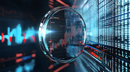 Crypto trading chart icon floating in digital environment business analysis technology virtual space