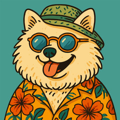 Cartoon Dog Wearing Hat and Sunglasses Ready for Vacation