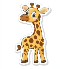 Fototapeta premium Cute animal sticker featuring cheerful giraffe with big eyes and friendly expression. This delightful design showcases giraffe unique spots and long neck, perfect for adding charm to any