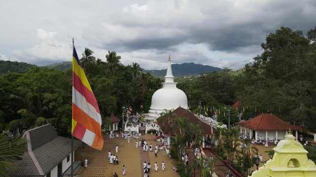 Aerial View of Muthiyangana Ancient Buddhist Temple and Stupa, Sri Lanka