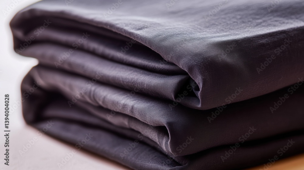 Poster a folded dark fabric rests on a flat surface, highlighting its smooth texture and deep color under s