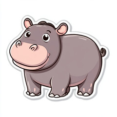 Obraz premium Cute animal sticker featuring happy hippo with round body and cheerful expression. This playful design captures essence of joy and fun, perfect for decorating various items