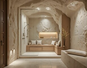 modern cave-style stone bathroom 