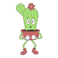 Funny Cactus Character Isolated on White Background. Vector Cartoon Illustration