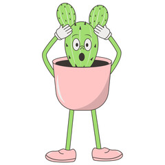 Funny Cactus Character Isolated on White Background. Vector Cartoon Illustration