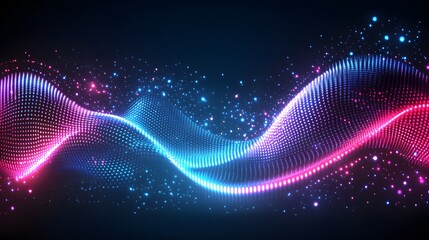 Abstract glowing particles forming a flowing wave against a dark background