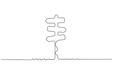 Continuous one line drawing of Road direction. Single line drawing illustration of Road direction sign arrows. Concept for web banner. Doodle line illustration.