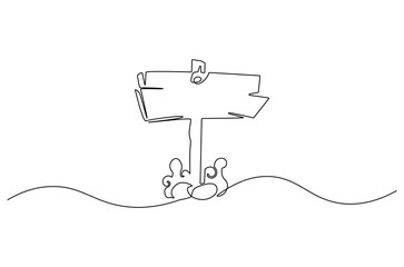 Continuous one line drawing of Road direction. Single line drawing illustration of Road direction sign arrows. Concept for web banner. Doodle line illustration.
