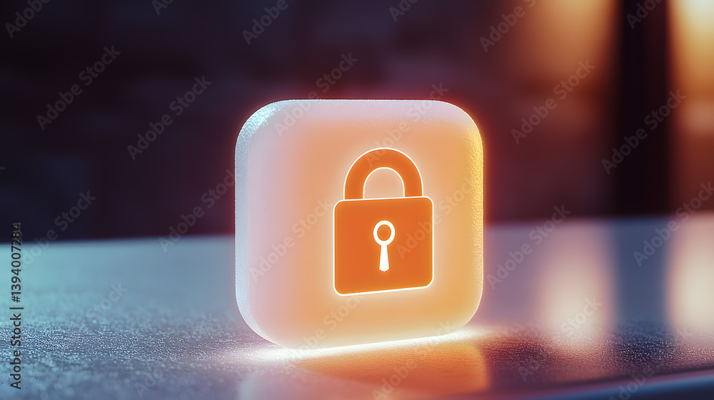 Poster secure digital lock icon floating in a modern tech environment conceptual graphic design for cyberse
