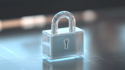 Fototapeta premium Secure digital lock icon floating in modern workspace technology visualization minimalist environment futuristic view