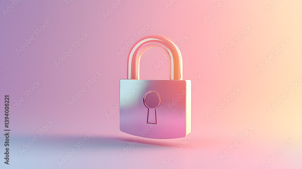 Poster digital lock icon floating in a secure environment technology concept 3d animation modern viewpoint