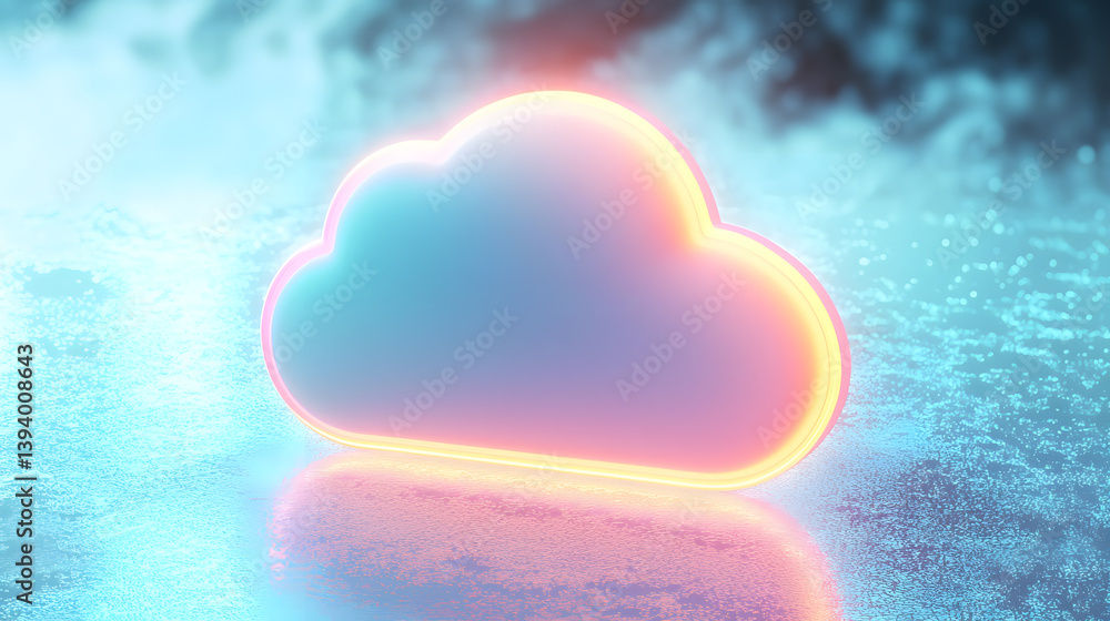 Poster floating cloud icon symbolizing cloud computing abstract design digital environment futuristic viewp