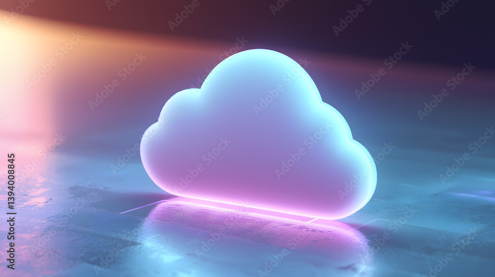 Poster floating soft cloud icon representing cloud computing in a digital environment futuristic design per
