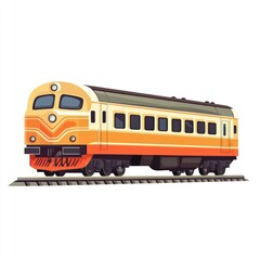 Obraz premium Orange Passenger Train on Tracks, Isolated Illustration