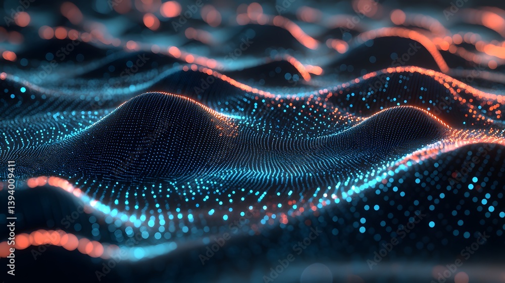 Poster abstract digital glowing waves showcasing intricate patterns and lights