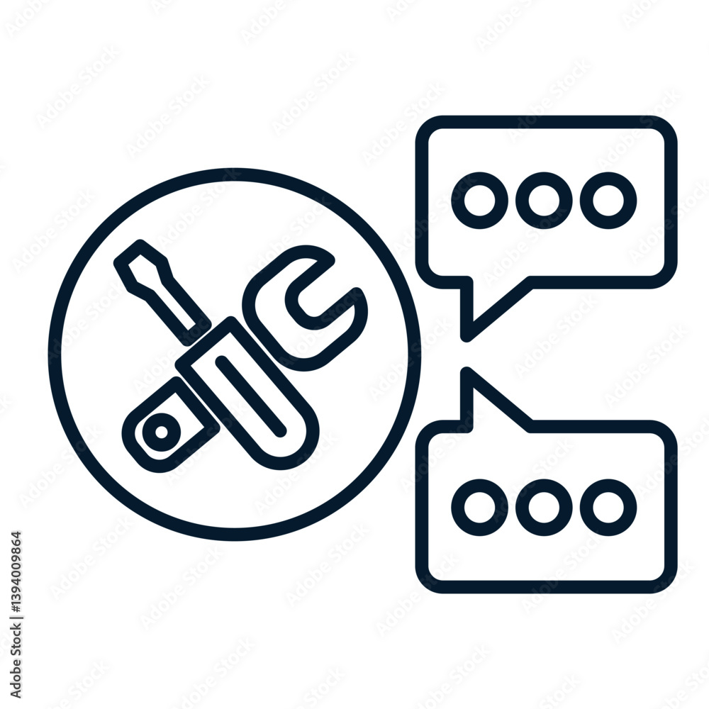 Poster concept of technical support chat. vector linear icon isolated on white background.
