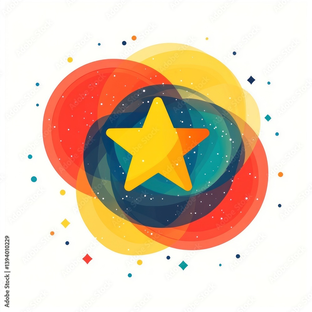 Poster colorful star graphic design with overlapping shapes and space elements