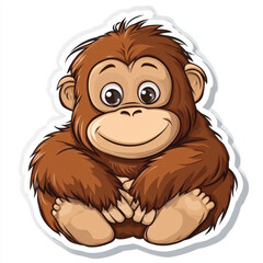 Obraz premium Cute animal sticker featuring cheerful cartoon monkey with big eyes and friendly smile. This adorable design captures playful essence of wildlife, perfect for decoration or gifts