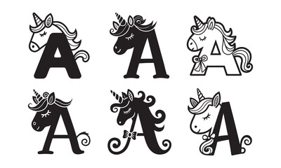  Unicorn Letter A Logo Collection Set