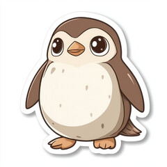 Fototapeta premium Cute animal sticker featuring cartoon penguin with big eyes and round body. This adorable design captures playful essence of wildlife, perfect for decoration or collection