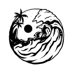 Surfing design illustration black color on white background