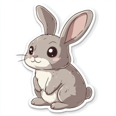 Obraz premium Cute animal sticker featuring gray rabbit with large eyes and long ears. This adorable design captures charm of playful bunny, perfect for adding whimsical touch to any collection