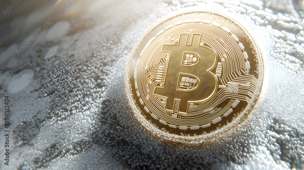 Poster floating bitcoin visualization digital currency virtual realm futuristic setting close-up view crypt