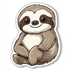 Obraz premium Cute animal sticker featuring smiling sloth with big eyes and soft fur. This adorable design captures essence of relaxation and joy, perfect for decorating personal items or gifts
