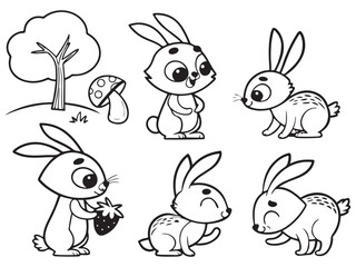 Adorable Forest Animal Coloring Page, Printable Woodland Creatures Scene, Cute Fox, Hedgehog, and Bird Line Art