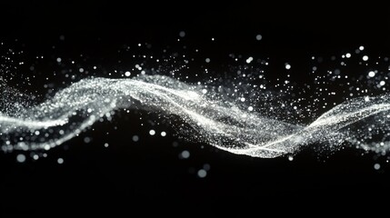 Glittering white particles forming an endless wave against a deep black backdrop