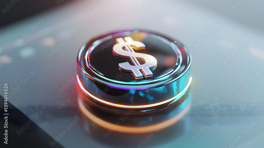 Poster illuminated currency symbol digital space high-resolution visualization vibrant environment close-up