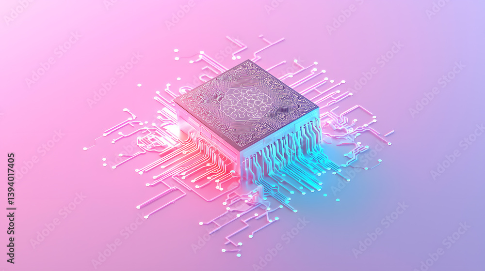 Poster innovative neural ai chip visualization technology lab digital artwork futuristic environment close-