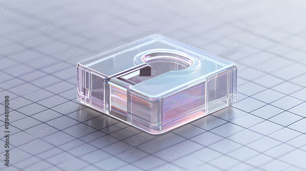 Poster secure digital lock visualization modern workspace 3d model technology environment close-up view con