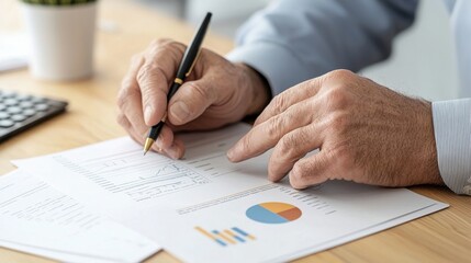 Naklejka premium Business Professional Analyzing Financial Reports with Charts and Graphs on Desk