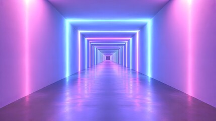 Fototapeta premium A symmetrical corridor of glowing pink and blue neon lights