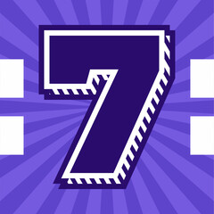 Varsity Style Bold Number 7 Graphic Design on Purple Background Retro Sport Inspired Illustration