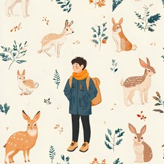 Animals minimalist fabric pattern
