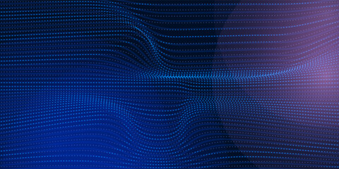 Naklejka premium Abstract Waving Particle Technology Background Design. Abstract wave moving dots flow particles art, hi-tech and big data background design