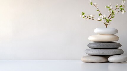 Peaceful zen stones and spring blossoms