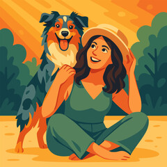 Woman and Her Dog Relaxing Outdoors on a Summer Day