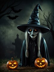halloween witch with pumpkin