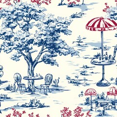 Retro Diner Meets French Toile fabric pattern