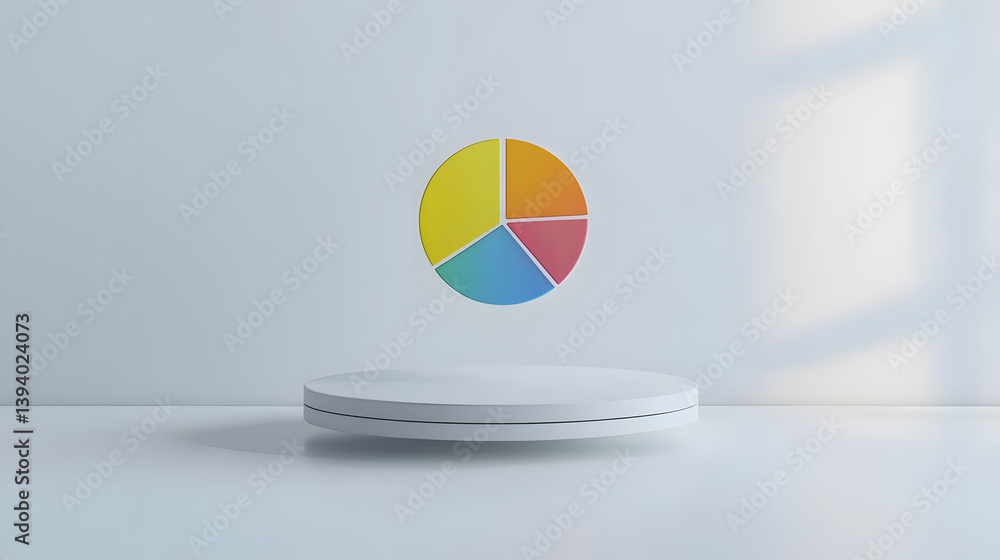 Poster floating analytics chart display modern office space 3d visualization clean environment eye-level vi