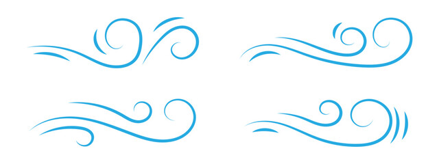 Doodle air wind motions. Isolated vector set of abstract swirls, blow waves, curve spirals, capturing the dynamic essence of movement and energy in a playful and artistic manner in eps 10.