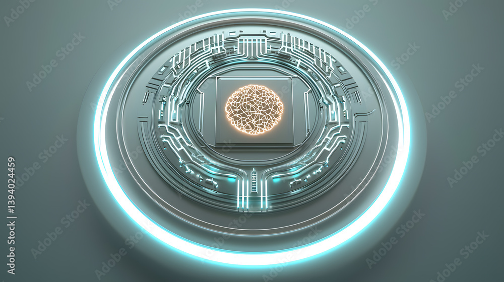 Poster high-resolution ai technology innovation digital realm 3d visualization futuristic environment cente