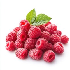 stack_of_fresh_raspberries_with_leaves isolated