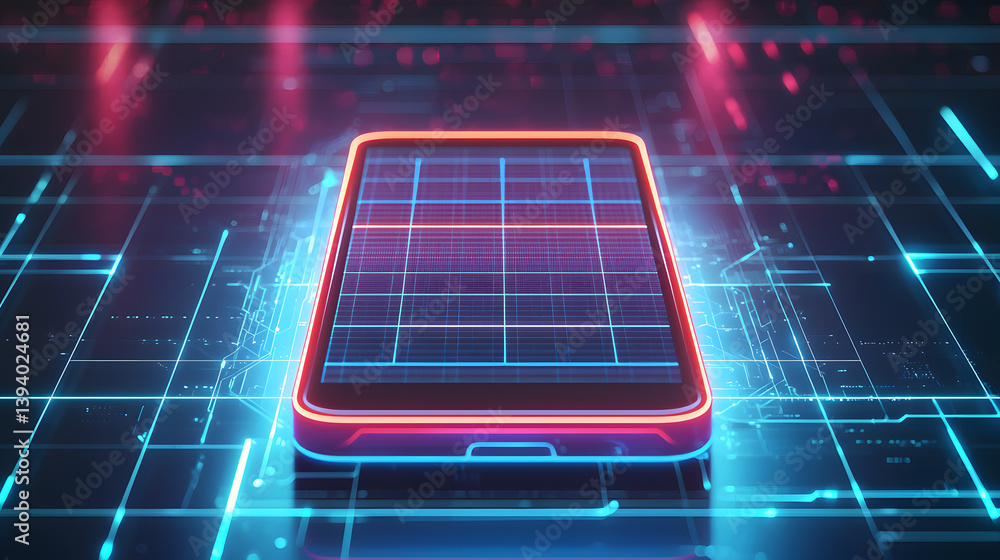 Poster innovative mobile ui layout grid design digital space graphic render futuristic environment close-up