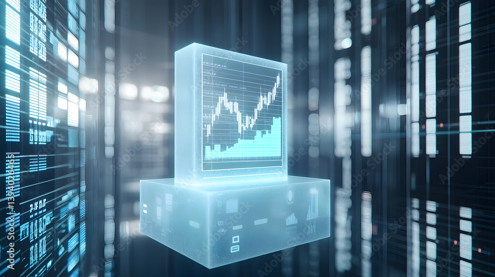 Poster floating crypto trading chart visualization digital finance hub graphical display futuristic environ