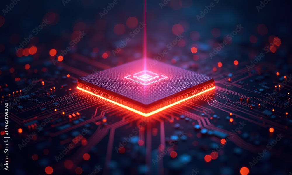 Poster futuristic cpu chip on circuit board - artificial intelligence